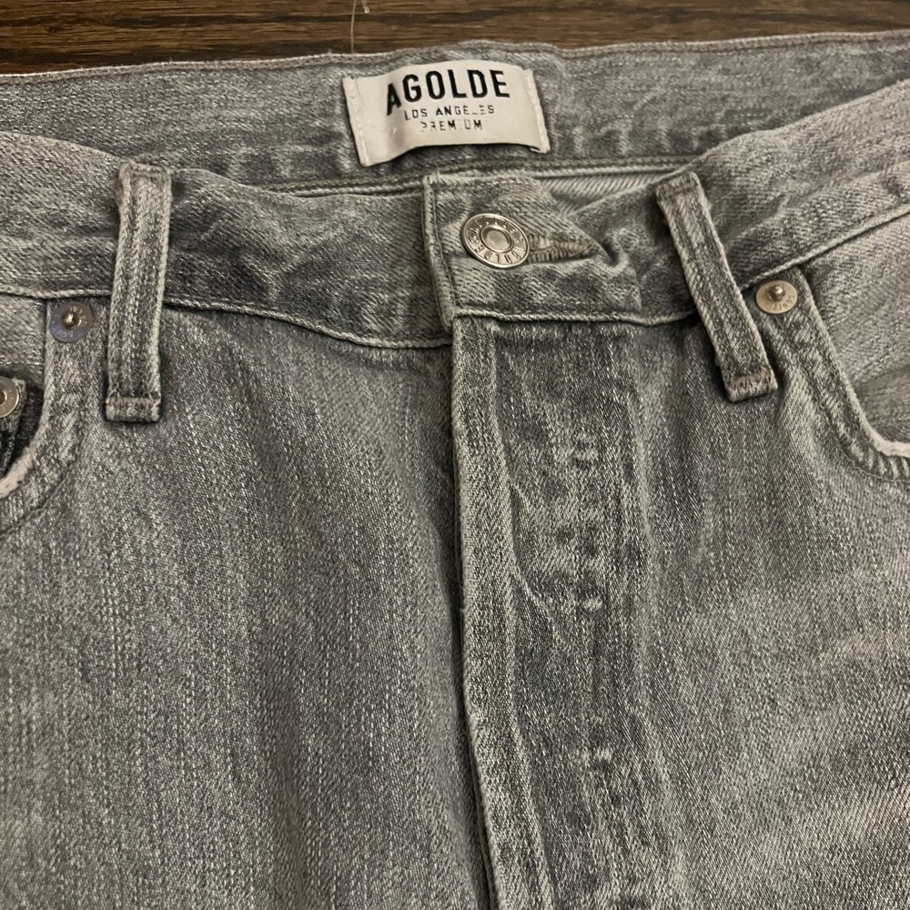 Agolde Gray Wash Jamie Hi Rise Classic Raw Hem Distressed